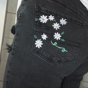 Hand painted black American eagle skinny jeans